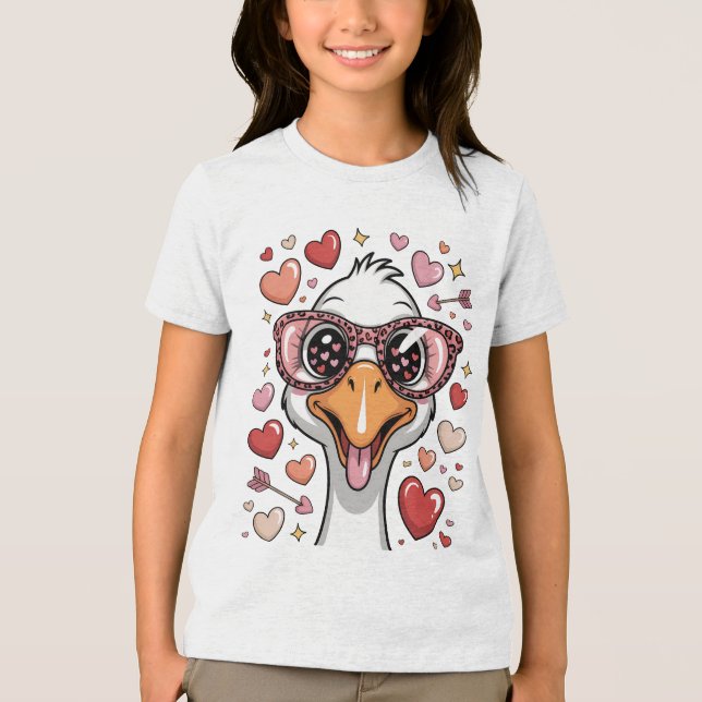 T-shirt En Tri-matière Funny Valentine Goose with Heart Sunglasses & Leop (Recto)