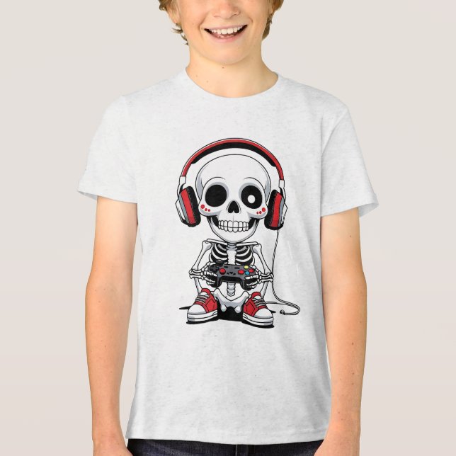 T-shirt En Tri-matière Gamer Skeleton - Funny Halloween Gaming (Recto)