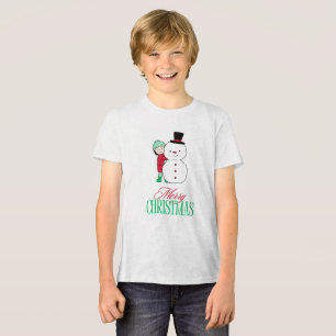 T-shirt En Tri-matière Garçon regardant autour du bonhomme de neige