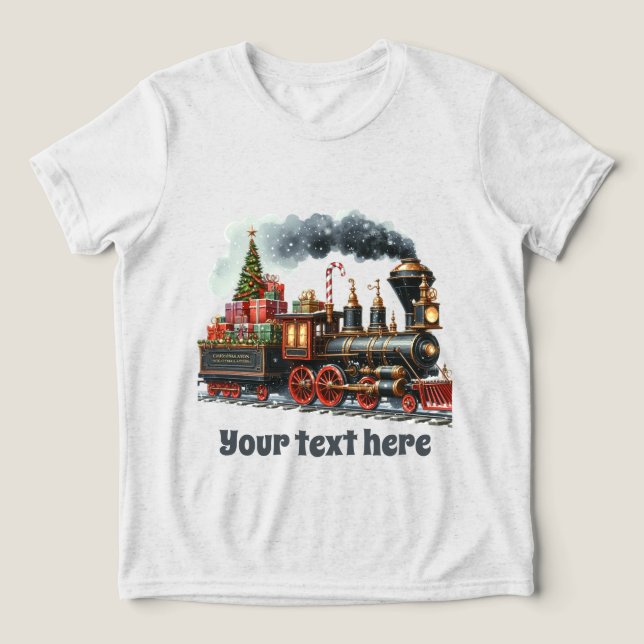 T-shirt En Tri-matière Garçons train de Noël festif ajouter un texte (Design Recto)