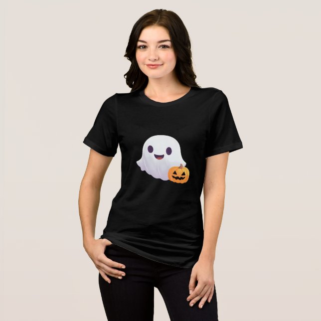 T-shirt En Tri-matière Ghost mignon et Halloween Citrouille (Recto plein)