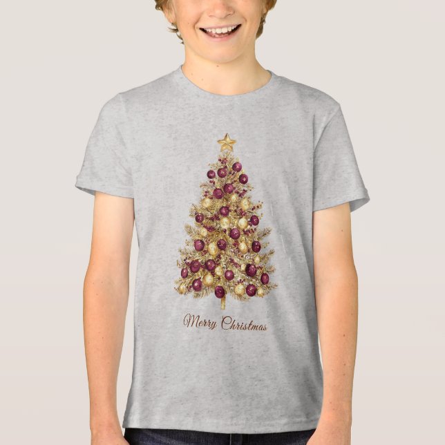 T-shirt En Tri-matière Gold Burgundy Noël Tree Holiday (Recto)