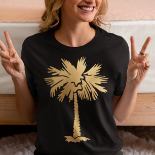 T-shirt En Tri-matière Gold Foil Look Palmier Tree Summer Beach