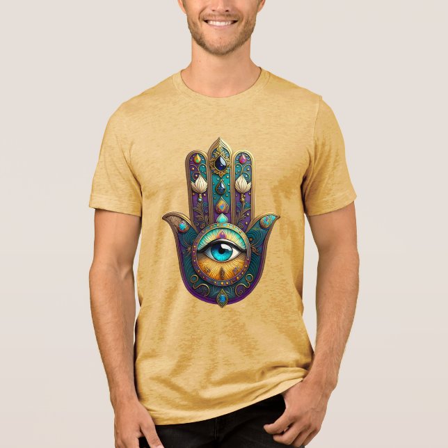 T-shirt En Tri-matière Gold Violet Teal Hamsa w/ Turquoise Third Eye (Recto)