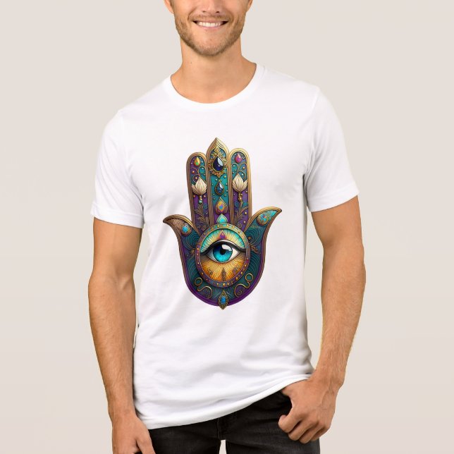 T-shirt En Tri-matière Gold Violet Teal Hamsa w/ Turquoise Third Eye (Recto)