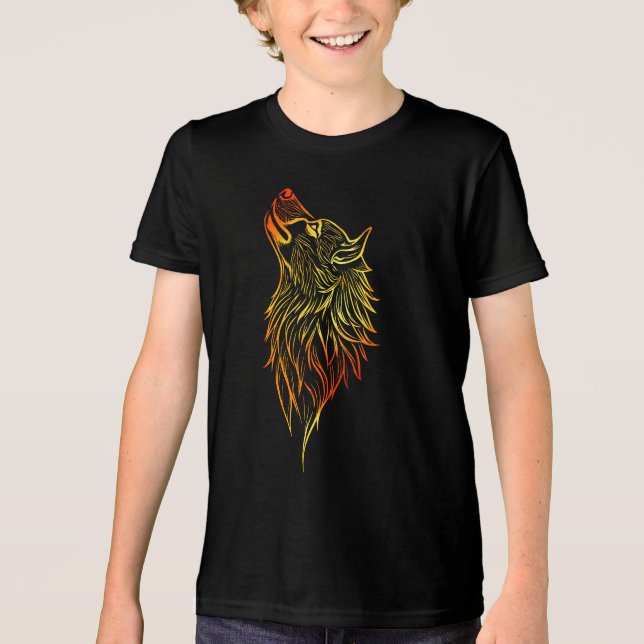 T-shirt En Tri-matière Golden Howling Wolf – Tribal Spirit Animal Design (Recto)