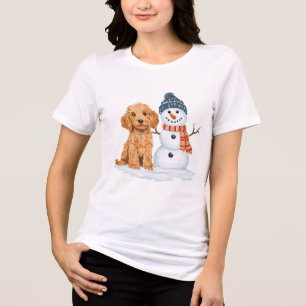 T-shirt En Tri-matière Goldendoodle d'hiver Chien Bonhomme de neige migno