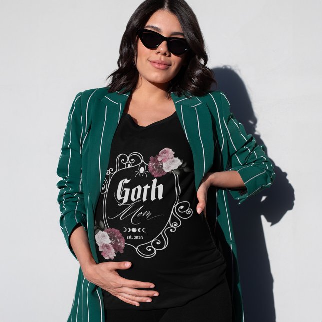 T-shirt En Tri-matière Goth Maman Grossesse Faire-part Floral Crest (Goth Mom Pregnancy Announcement Floral Crest T-Shirt)