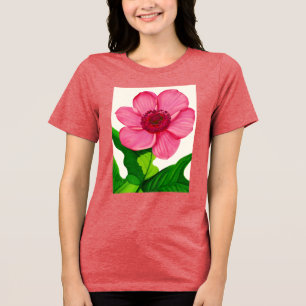 T-shirt En Tri-matière Grand anémone rose avec Feuilles vert émeraude