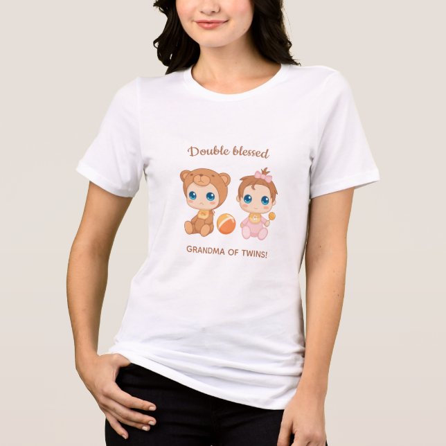 T-shirt En Tri-matière Grand-mère de jumeaux bébé fille ours combinaison (Recto)