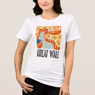 T-shirt En Tri-matière Grande Muraille Chine Voyage abstrait art floral