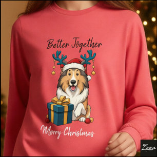 T-shirt En Tri-matière Graphisme de chien Colley Noël Renne