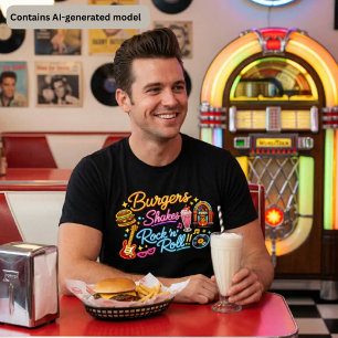T-shirt En Tri-matière Graphisme du diner néon Burgers Shakes Rock 'n' Ro