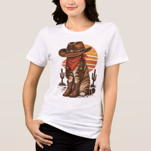 T-shirt En Tri-matière Graphisme Western Chat Cowboy Vintage – Rodéo Rust