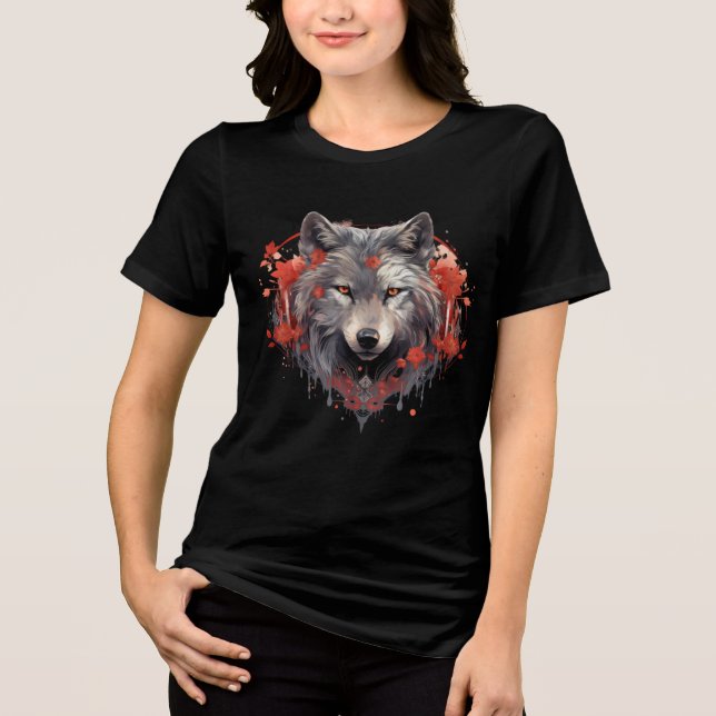 T-shirt En Tri-matière Gray Wolf et Red Flower (Recto)