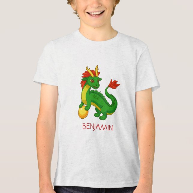 T-shirt En Tri-matière Green Chinese Dragon Custom Name (Recto)