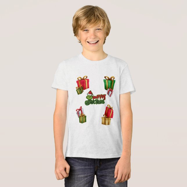 T-shirt En Tri-matière Green Christmas Creature with Gift Boxes (Recto plein)