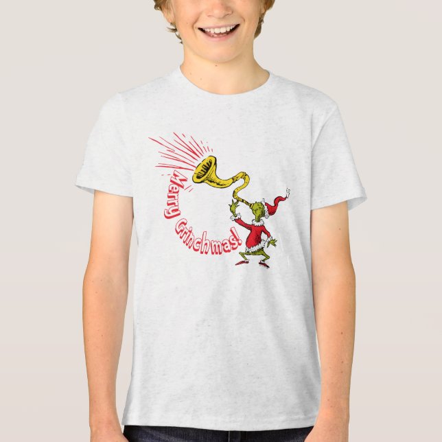 T-shirt En Tri-matière Grinch Blowing the Merry Grinchmas Horn (Recto)