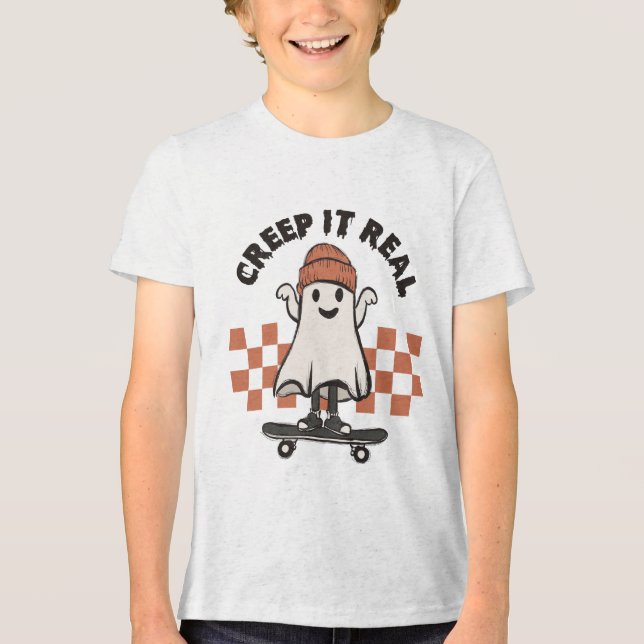 T-shirt En Tri-matière Halloween Creep It Real Cute Ghost Skateboard (Recto)