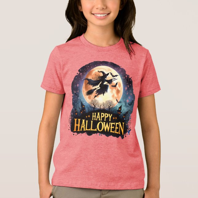 T-shirt En Tri-matière Halloween joyeuse - Sorcière en vol Broom (Recto)