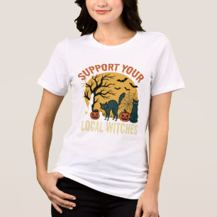 T-shirt En Tri-matière Halloween Soutenez Vos Sorcières Locales Chat Noir