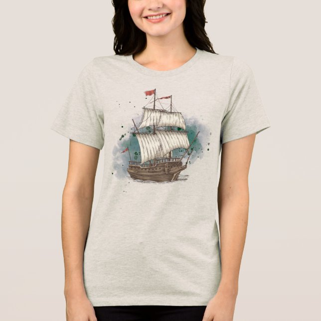 T-shirt En Tri-matière Hand Drawn Ship (Recto)