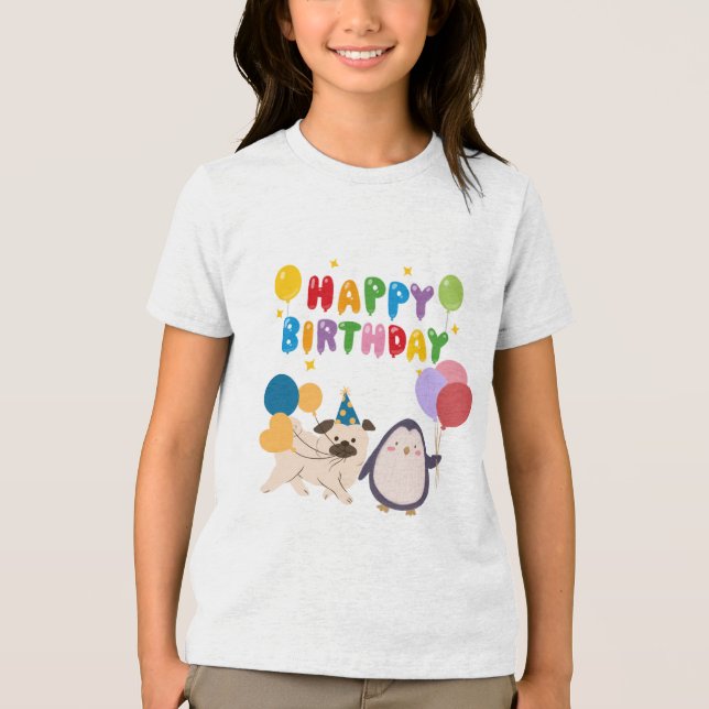 T-shirt En Tri-matière Happy Birthday T-shirt for kids - cute design of p (Recto)
