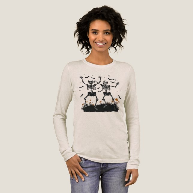 T-shirt En Tri-matière Happy Halloween Dancing Skeletons T-shirt | Drôle (Recto complet)