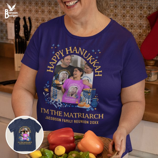 T-shirt En Tri-matière HAPPY HANOUKKA Custom Photo MATRIARCH (Fun I'M THE MATRIARCH Hanukkah Family Reunion tees. Also matching shirts, party supplies and gifts)