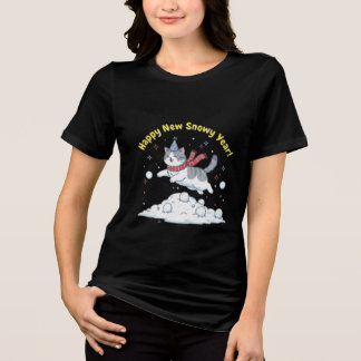 T-shirt En Tri-matière Happy New Snowy Year 2026 Cute Cat Winter Gift