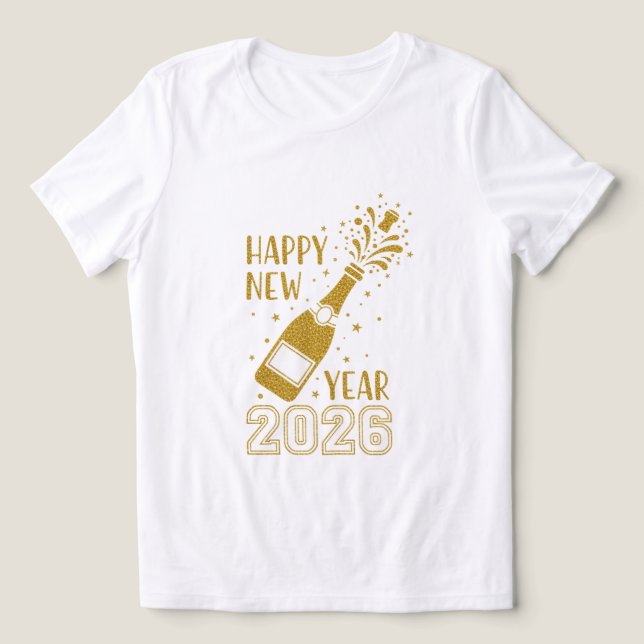 T-shirt En Tri-matière  Happy New Year 2026 Glitter Tee for Women (Design Recto)