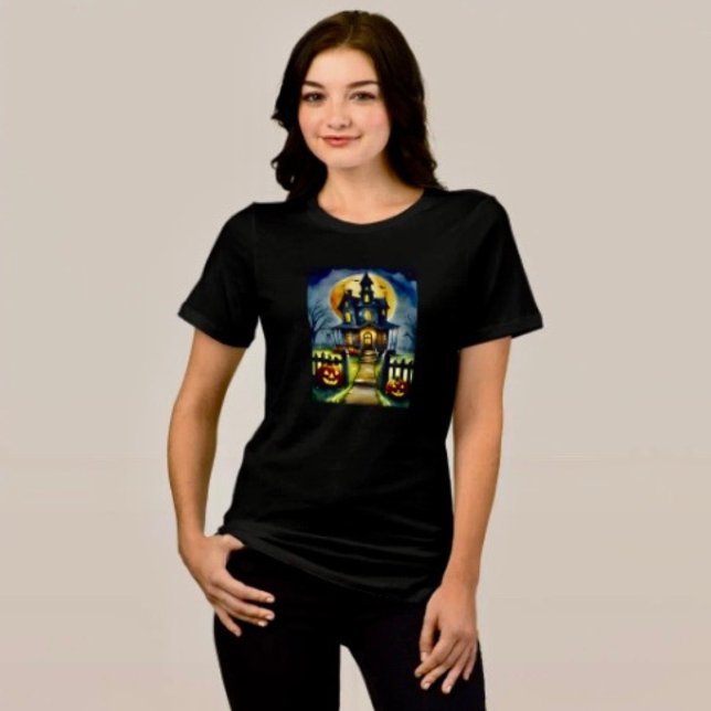 T-shirt En Tri-matière Haunted Hollow & Moon  (Comfy tri-blend women’s tee feminine fit, scoop neck, short sleeves, relaxed fit.  
)