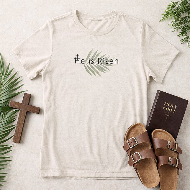 T-shirt En Tri-matière  He Is Risen Three Crosses Palm Leaf Easter  (He is Risen Palm Leaf Christian Easter Shirt )