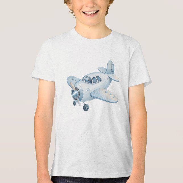T-shirt En Tri-matière Hélice d'avion moderne en aquarelle bleue (Recto)