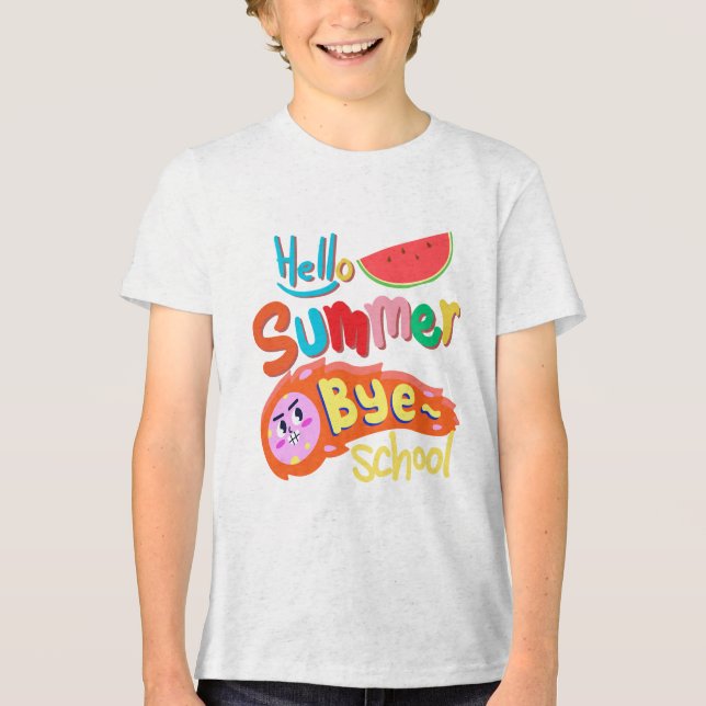 T-shirt En Tri-matière Hello Summer Bye School Cartoon Design (Recto)