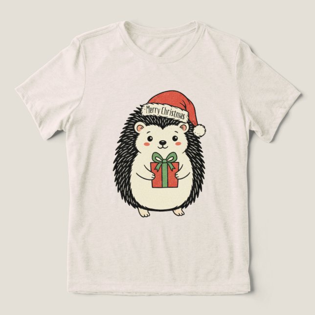 T-shirt En Tri-matière Hérisson Mignon Joyeux Noël (Design Recto)