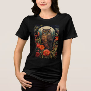 T-shirt En Tri-matière Hibou la nuit avec une pleine lune