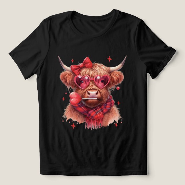 T-shirt En Tri-matière Highland Cow Valentine Mens Femmes Saint-Valentin (Design Recto)