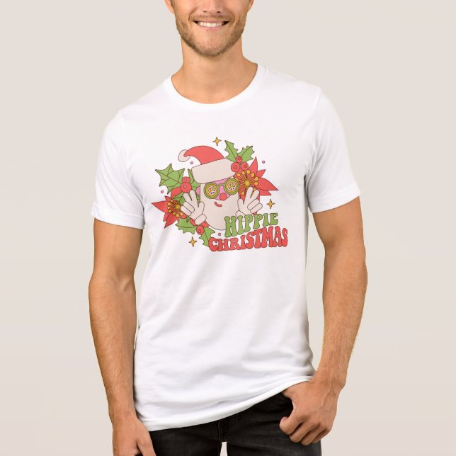 T-shirt En Tri-matière Hippie Noël Père Noël Vacances Rétro (Recto)