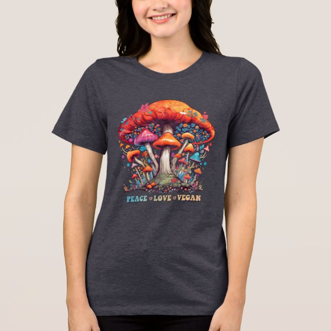 T-shirt En Tri-matière Hippy Boho Mushroom Peace Love Vegan (Recto)