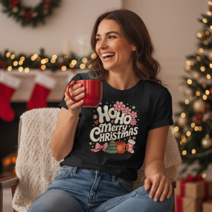 T-shirt En Tri-matière Ho Ho Joyeux Noël Arbres Festif Coquette Féminin