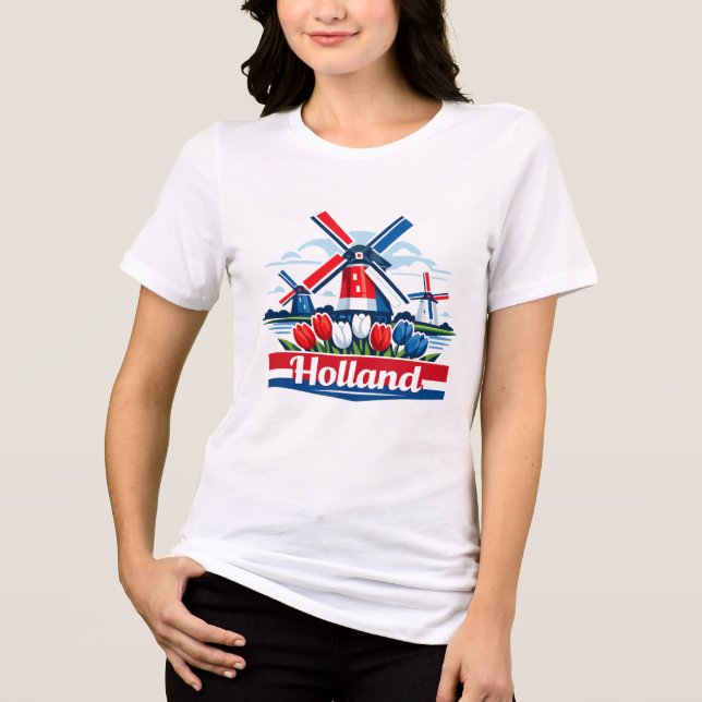 T-shirt En Tri-matière Holland Windmill and Tulip Design Netherlands  (Recto)