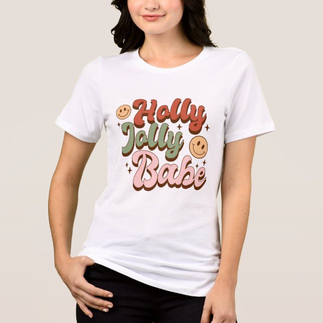 T-shirt En Tri-matière Holly Jolly Baby et Retro Happy Face Christmas (Recto)