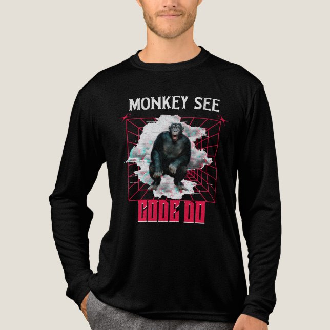 T-shirt En Tri-matière Humour de développeur Web « Le singe voit, code, f (Recto)