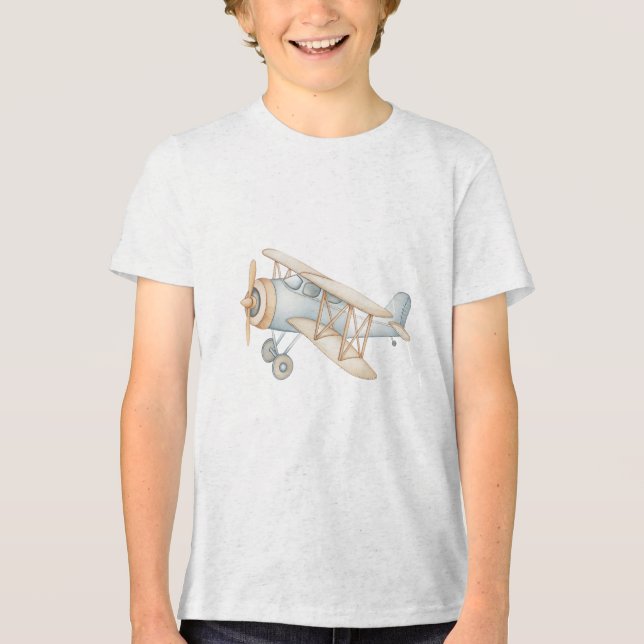 T-shirt En Tri-matière Illustration d'avion biplan aux pastels doux (Recto)