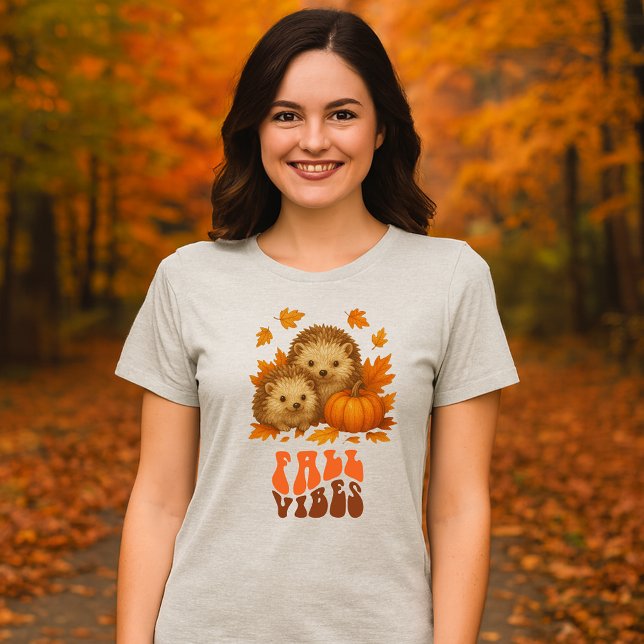 T-shirt En Tri-matière Illustration de Hérisson d'automne et script Vibes (Créateur téléchargé)