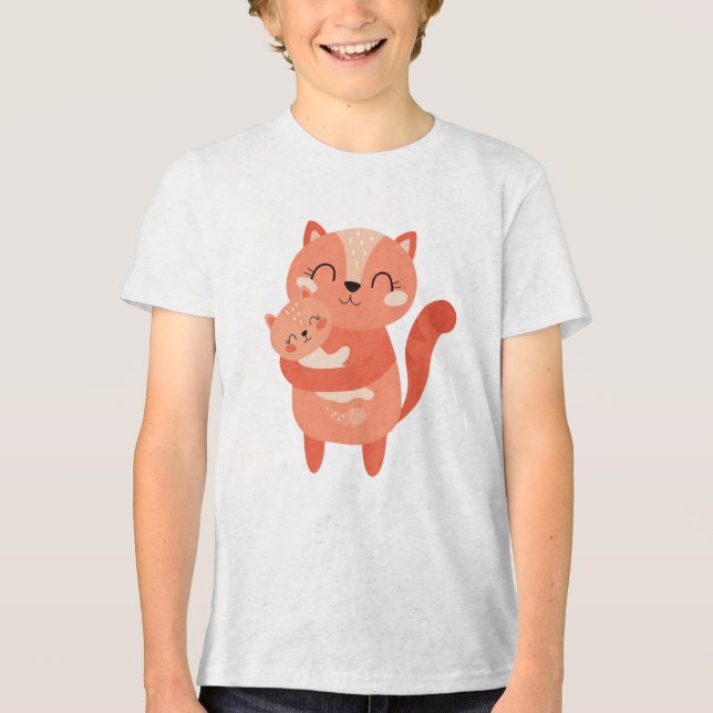 T-shirt En Tri-matière Illustration de maman chat mignonne serrant un cha (Recto)
