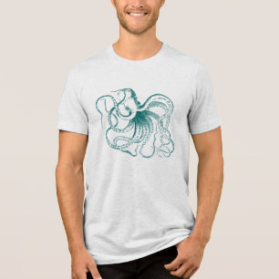 T-shirt En Tri-matière Illustration de pieuvre Vintage Turquoise foncée