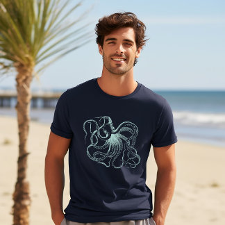 T-shirt En Tri-matière Illustration de poulpe Vintage de la menthe