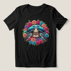 T-shirt En Tri-matière Illustration de tortue colorée entourée de Roses